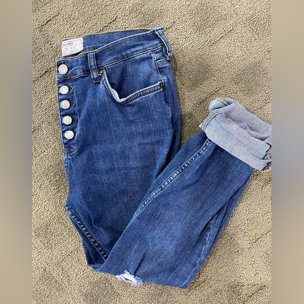 Free People Dark Denim Button Crop